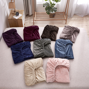 日式 良品秋冬加厚保暖天鹅绒床笠单件床单固定防滑床罩双人床垫套