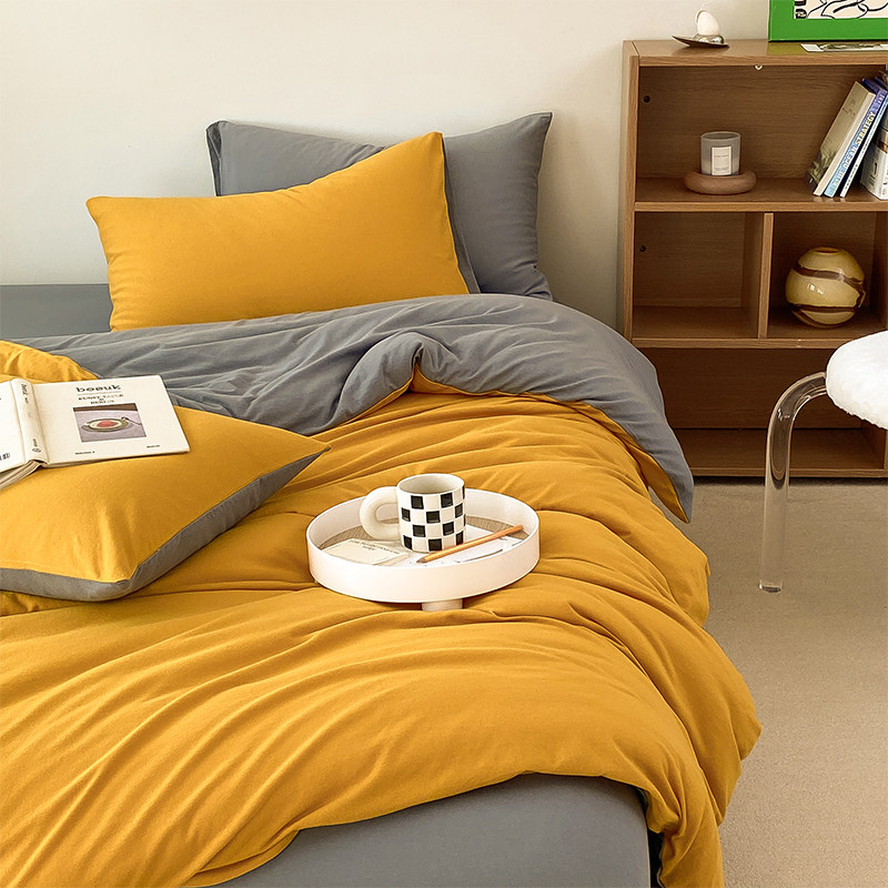 无印良品A类裸睡全棉天竺棉四件套纯棉针织棉被套三件套床上用品