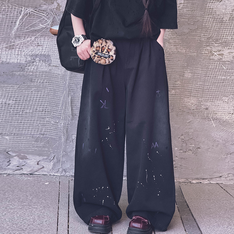 冷大娘男喷墨街舞美式休闲长裤