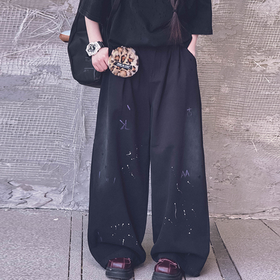 冷大娘男喷墨街舞美式休闲长裤