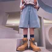 松紧腰裤 冷大娘定制男女中大童纯棉牛仔中裤 百搭儿童5分裤 子亲子