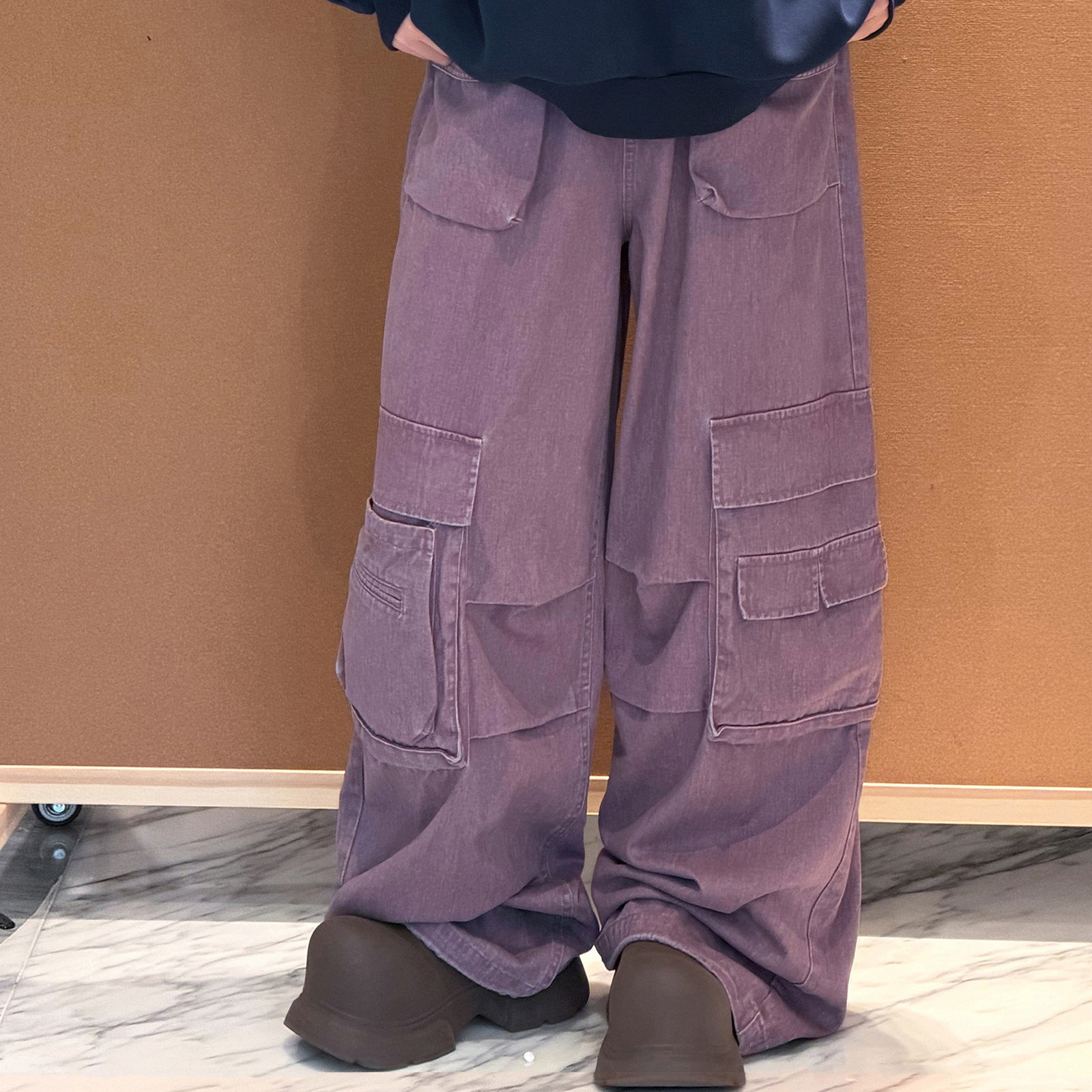 冷大娘 男女中大童工装水洗牛仔长裤小个子运动宽松百搭长裤子