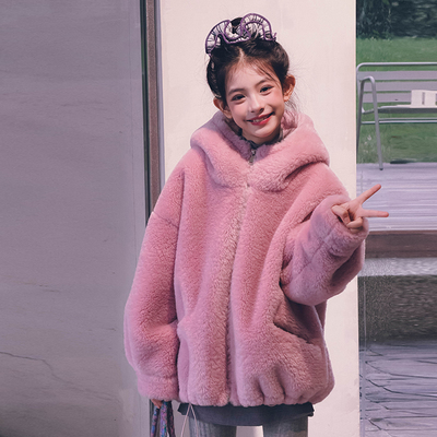 冷大娘  秋冬女童毛毛加厚保暖外套皮毛一体百搭保暖上衣亲子款