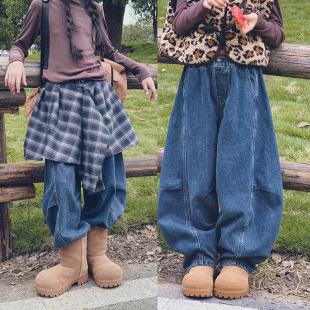 冷大娘 男女中大童纯棉牛仔裤宽松街舞演出长裤子潮酷裤亲子款