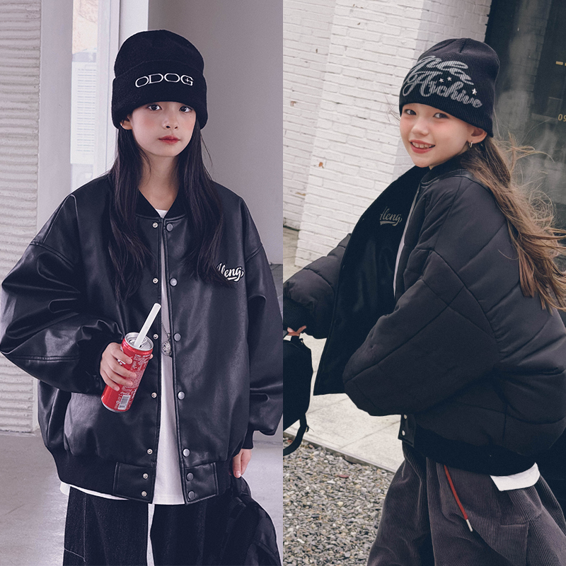 冷大娘男女中大童两面穿夹棉皮衣