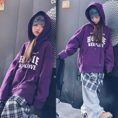 冷大娘秋冬加绒加厚连帽卫衣亲子