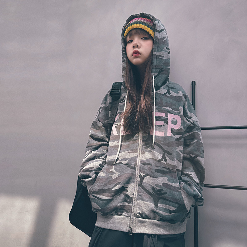 冷大娘定制男女儿童秋冬迷彩开衫卫衣帽衫外套保暖运动外套亲子款