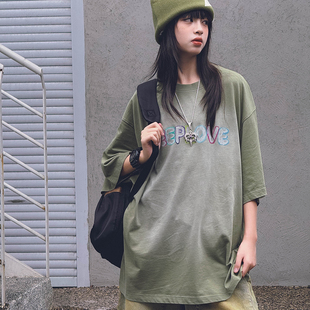 冷大娘 男女中大童印花短袖休闲宽松T恤欧美风街舞演出上衣