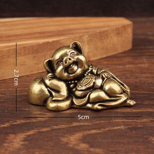 福猪摆件复古黄铜小猪茶宠桌面车载中控摆设创意猪八戒铜猪装饰品