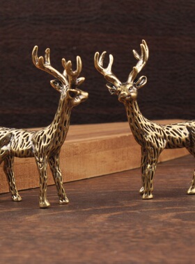 中式黄铜梅花鹿摆件家居装饰