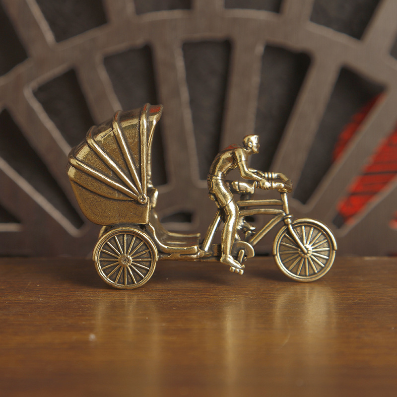 黄铜复古上海黄包车摆件