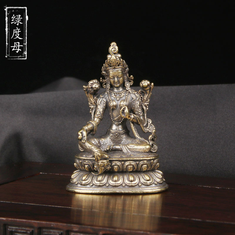 仿古黄铜绿度母佛像桌面摆件藏传密宗供奉家用神像藏佛文玩老铜器