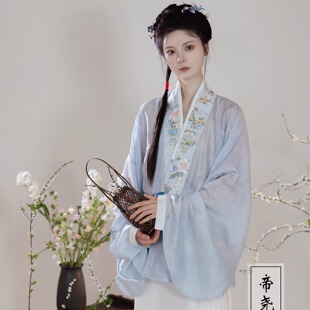 博古蝴蝶绣花对交短衫 帝尧汉服原创天丝面料夏薄