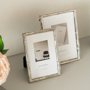 饰品摆件7寸相片框画框 装 6寸个性 相框摆台洗照片轻奢简约银色美式