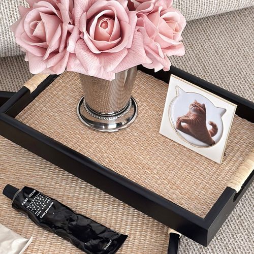 赫本家法式复古实木编织托盘