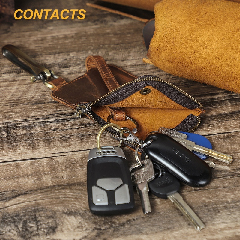 黑天使复古疯马干油皮大容量钥匙包耐磨双色真皮锁匙包汽车遥控