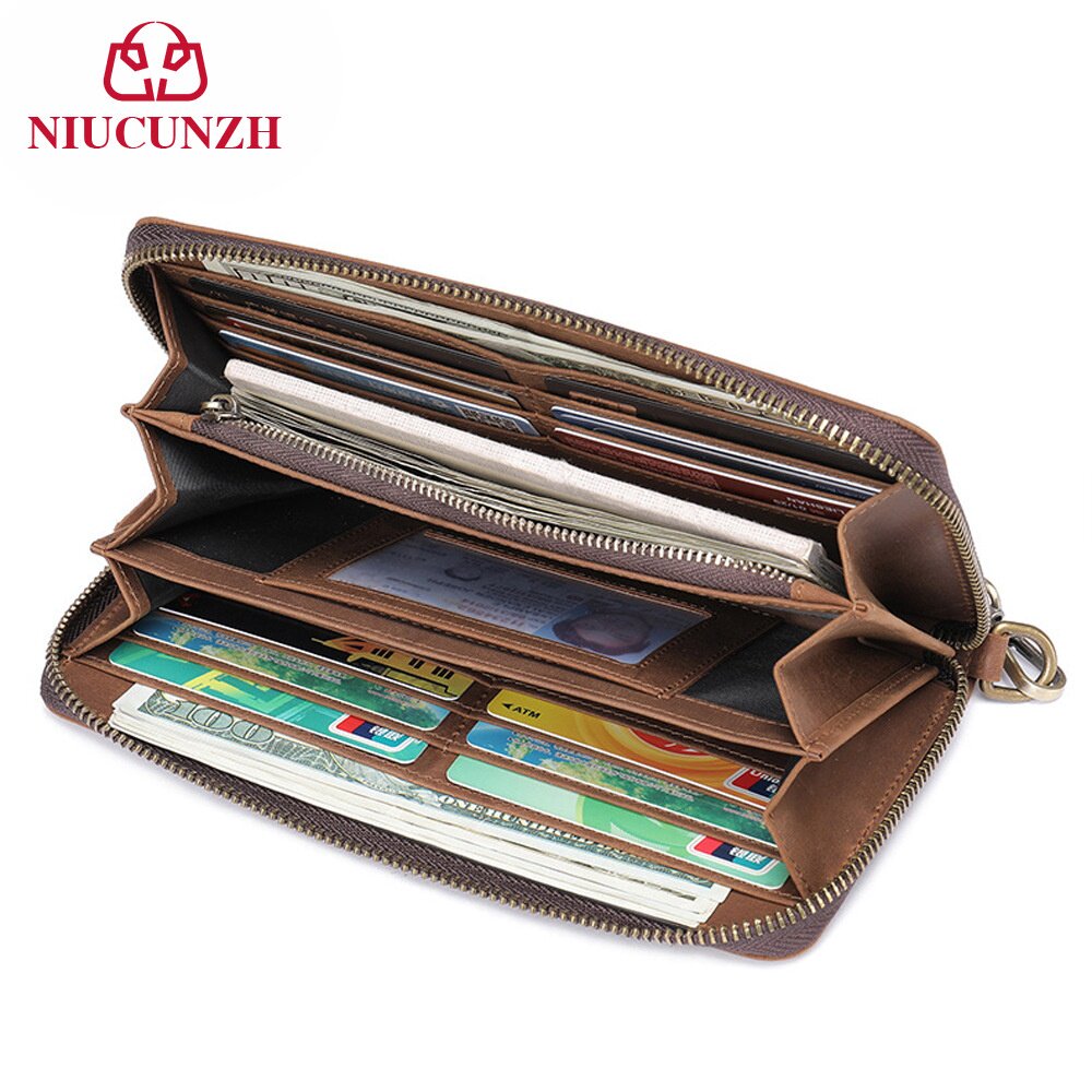 美国男士钱包跨境手拿包男奢侈品疯马皮夹大容量真皮男手机腕包