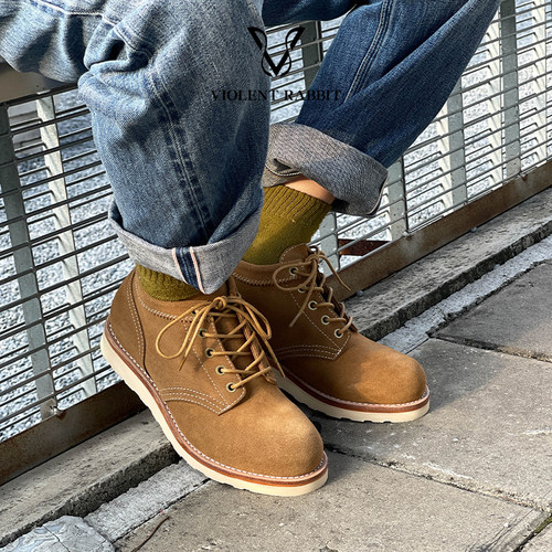 A01工装靴反毛卡其美式复古短靴