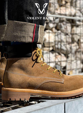 VR兔爷MT3棕色反绒大黄靴秋冬反毛短靴固特异头层牛皮马丁靴男鞋
