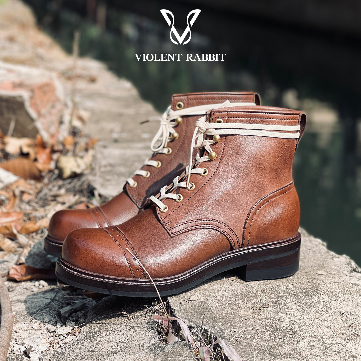 VR兔爷新品V106工装靴CFS咖色粒面kudu男扁固特异伞兵靴羚羊皮靴