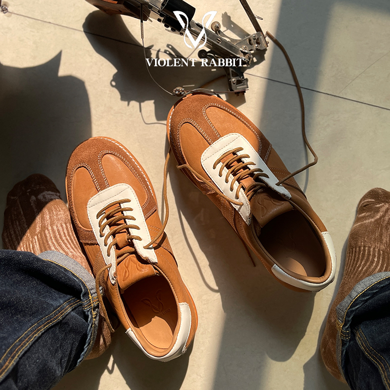 VR兔爷夏季马腰皮复古德训鞋板鞋真皮厚底百搭男鞋运动时尚休闲鞋