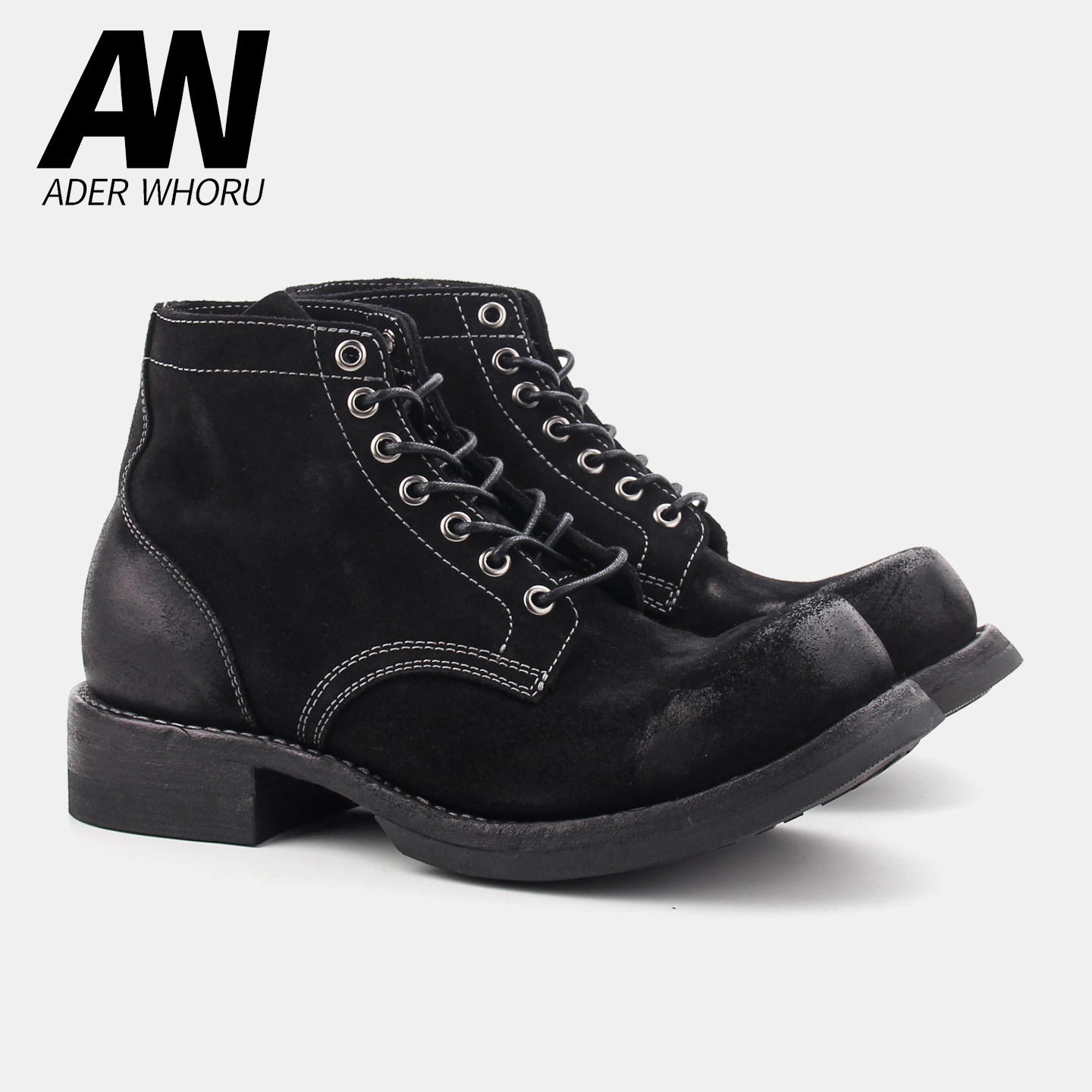 ADER WHORU【墨】水洗做旧高帮鞋CFS牛反绒矿工靴男复古工装皮靴