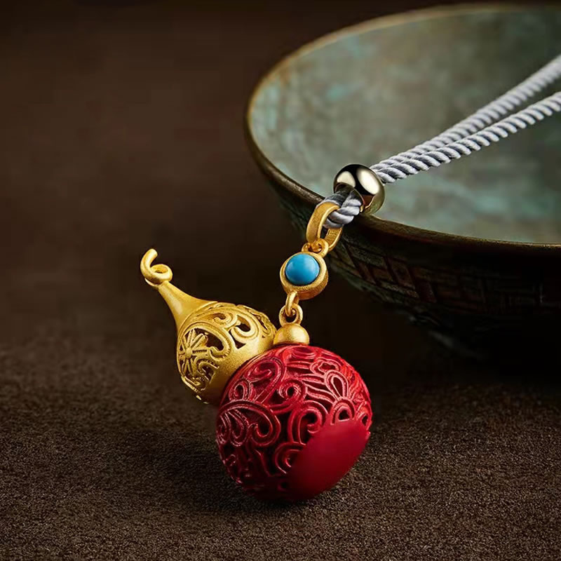 S925银镀金朱砂葫芦吊坠嘎乌盒