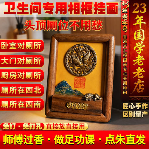 荷花鲤鱼图铜避水兽免钉厕所相邻莲花净秽厕所卫生间装饰挂画相框