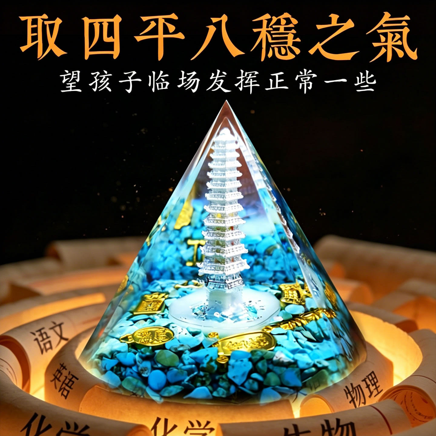 水晶文昌金字塔摆件学生中考高考13 9层书桌十三九层书房定制装藏