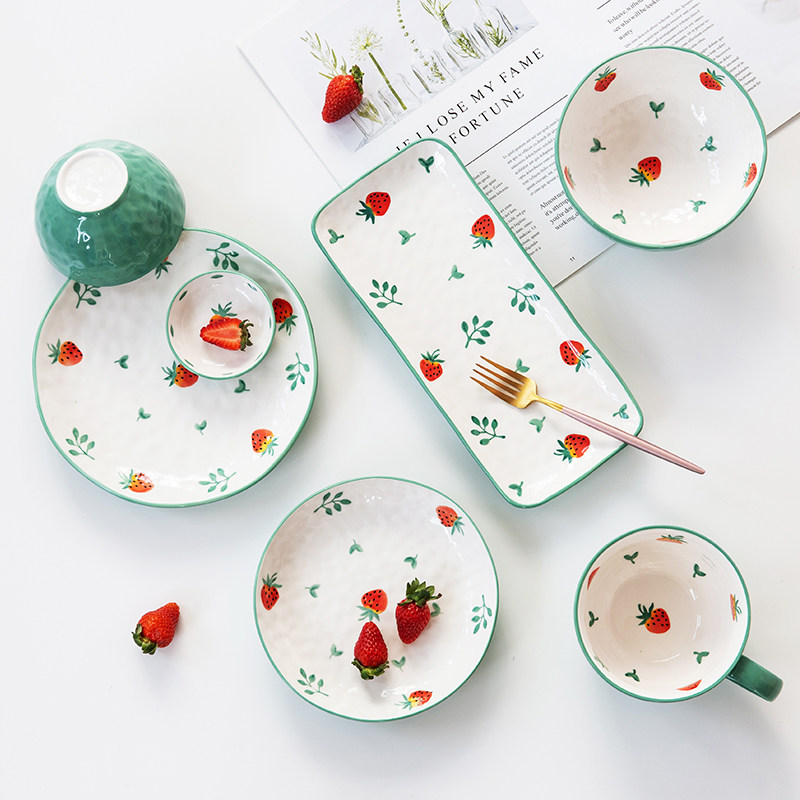 米立风物草莓网红陶瓷碗碟套装