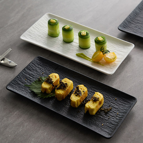 盘子陶瓷创意磨砂黑色商用长方形