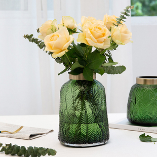 北欧绿色玻璃花瓶透明水培大号客厅插花干花家居装 饰摆件