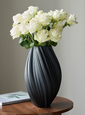 米立风物侘寂风黑色陶瓷花瓶高级感桌面插花花器客厅摆件意式花插