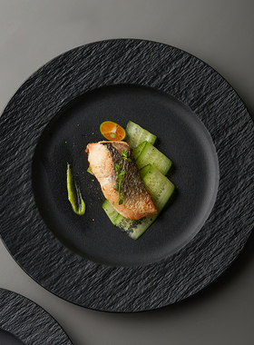 米立风物黑色陶瓷盘子菜盘家用餐具西餐牛排餐盘高级感轻奢平盘