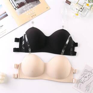 透明肩带抹胸内衣隐形婚纱聚拢穿吊带裙文胸露背美背防滑胸罩