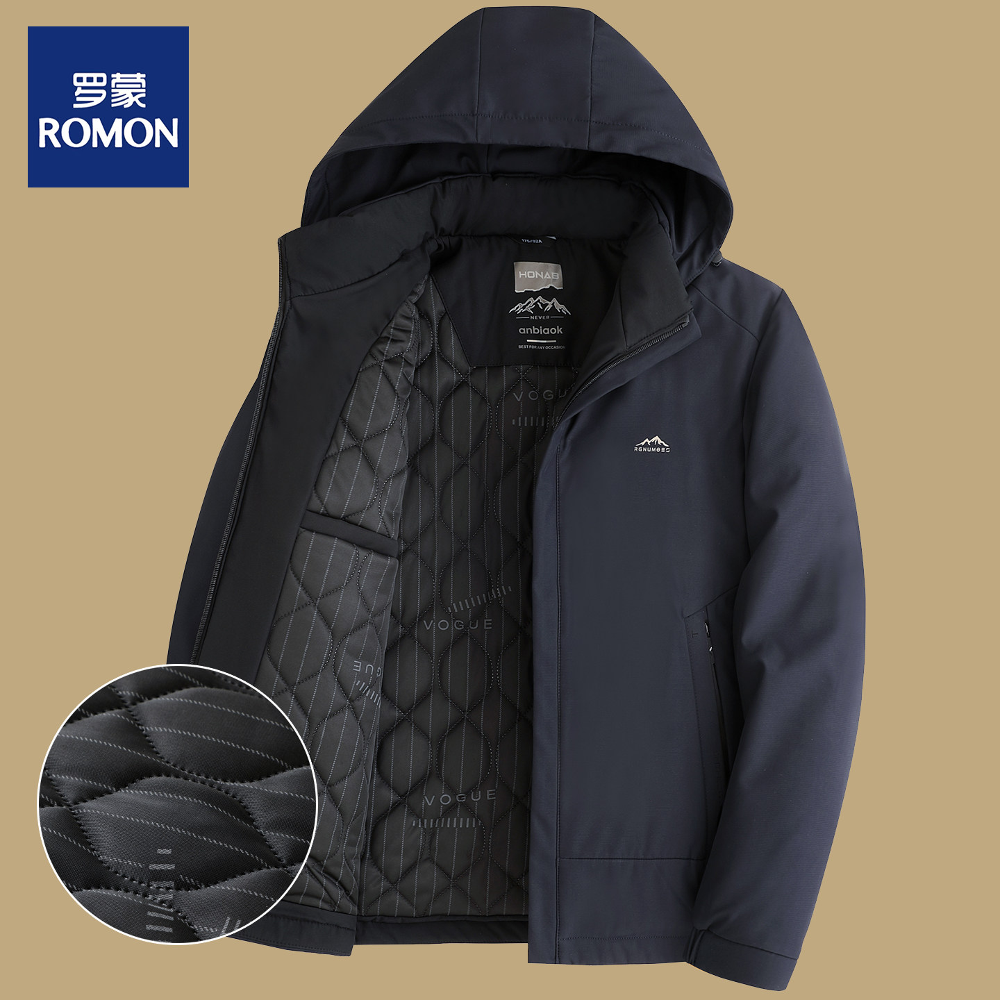 罗蒙中老年可拆卸帽加棉夹克棉衣秋冬款时尚棉服加厚宽松棉袄外