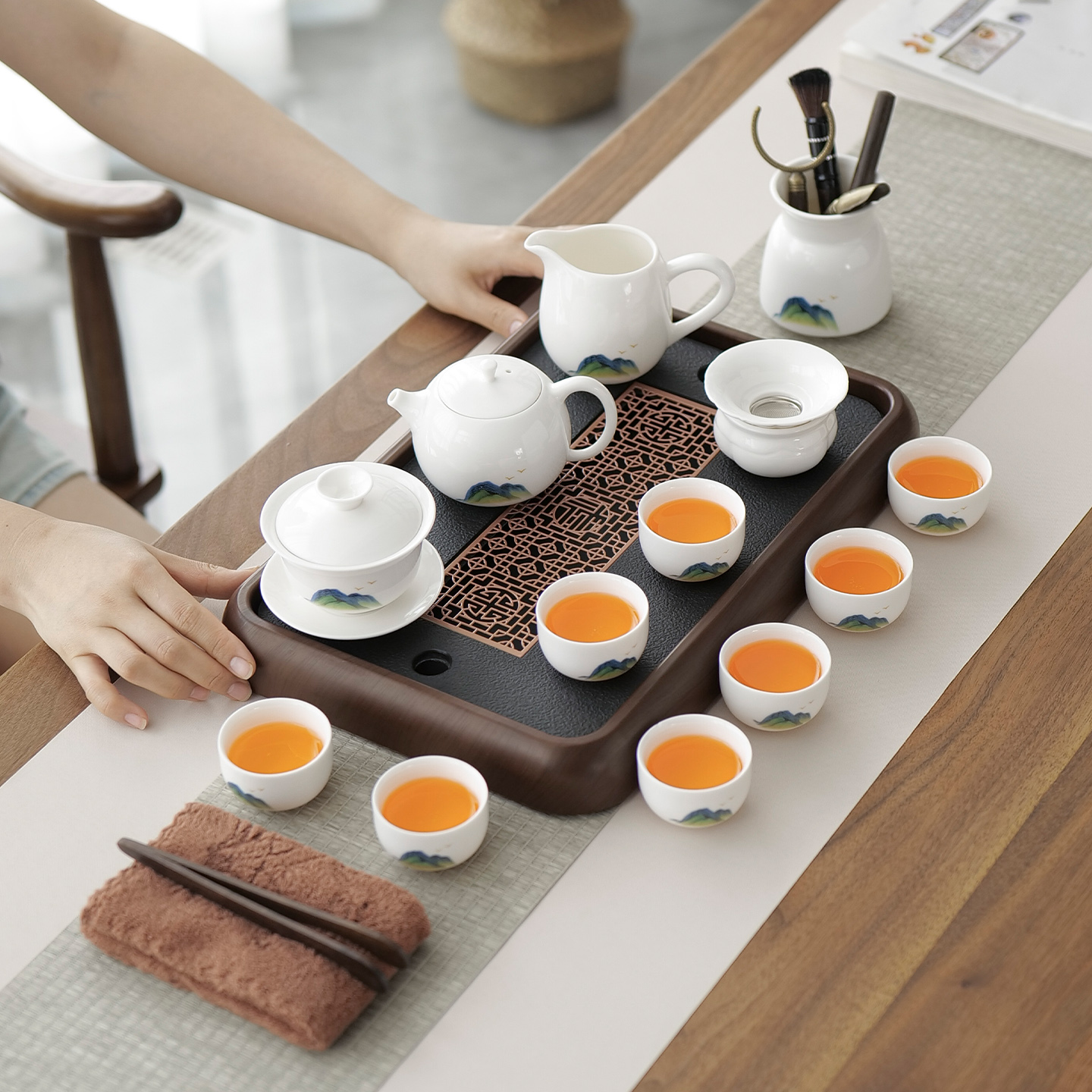 高档礼盒整套功夫茶具套装家用会客陶瓷泡茶壶盖碗白瓷伴手礼定制