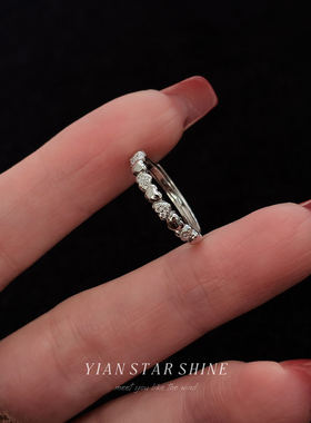 S999足银指环纯银爱心戒指女开口轻奢小众设计精致韩版微镶食指戒