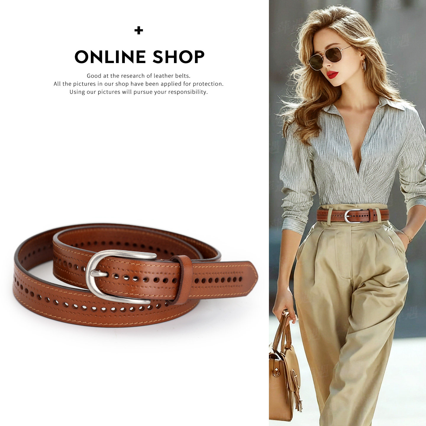 棕色皮带女复古镂空真皮头层牛皮美式高街宽腰带春夏新品牛仔裤带