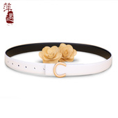 带ins风 饰配裙牛仔裤 双面皮带女真皮牛皮白色时尚 简约百搭腰带装