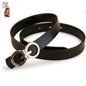 腰带休闲百搭细宽韩国简约牛仔裤 皮带女士真皮时尚 牛皮黑色韩版 带