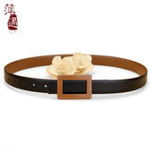 ins风 带新款 皮带女士真皮牛皮黑色简约百搭装 饰宽腰带配裙牛仔裤