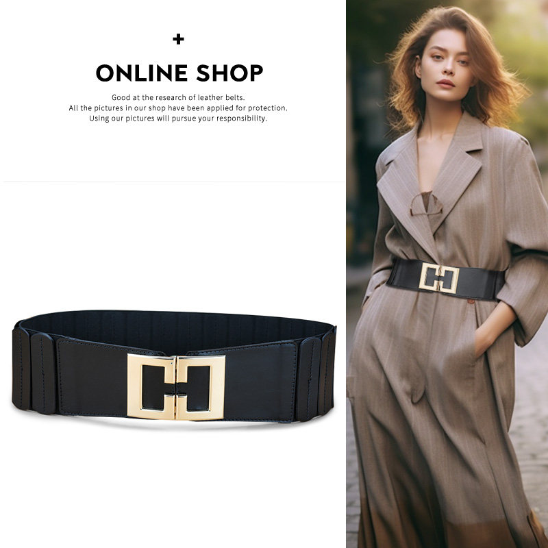 腰封女高级感真皮头层牛皮黑色松紧皮带装饰配大衣风衣秋冬宽腰带
