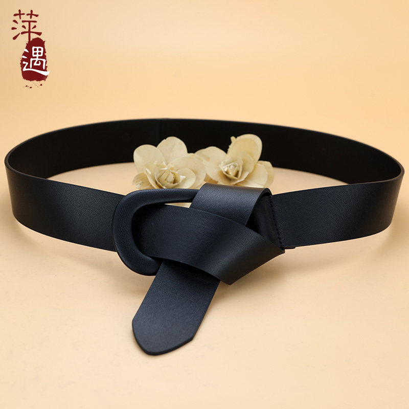 腰封女真皮羊皮黑色百搭打结腰带软装饰配毛衣裙大衣束腰外穿皮带