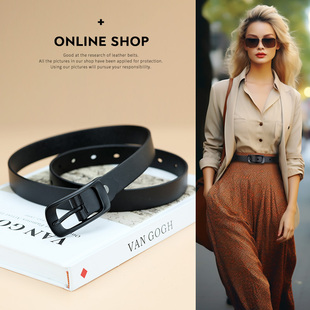 皮带女真皮头层纯牛皮黑色简约百搭cleanfit腰带装 带 饰配裙牛仔裤