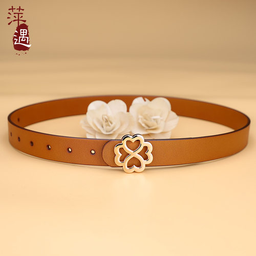 四心扣！真皮皮带女休闲时尚