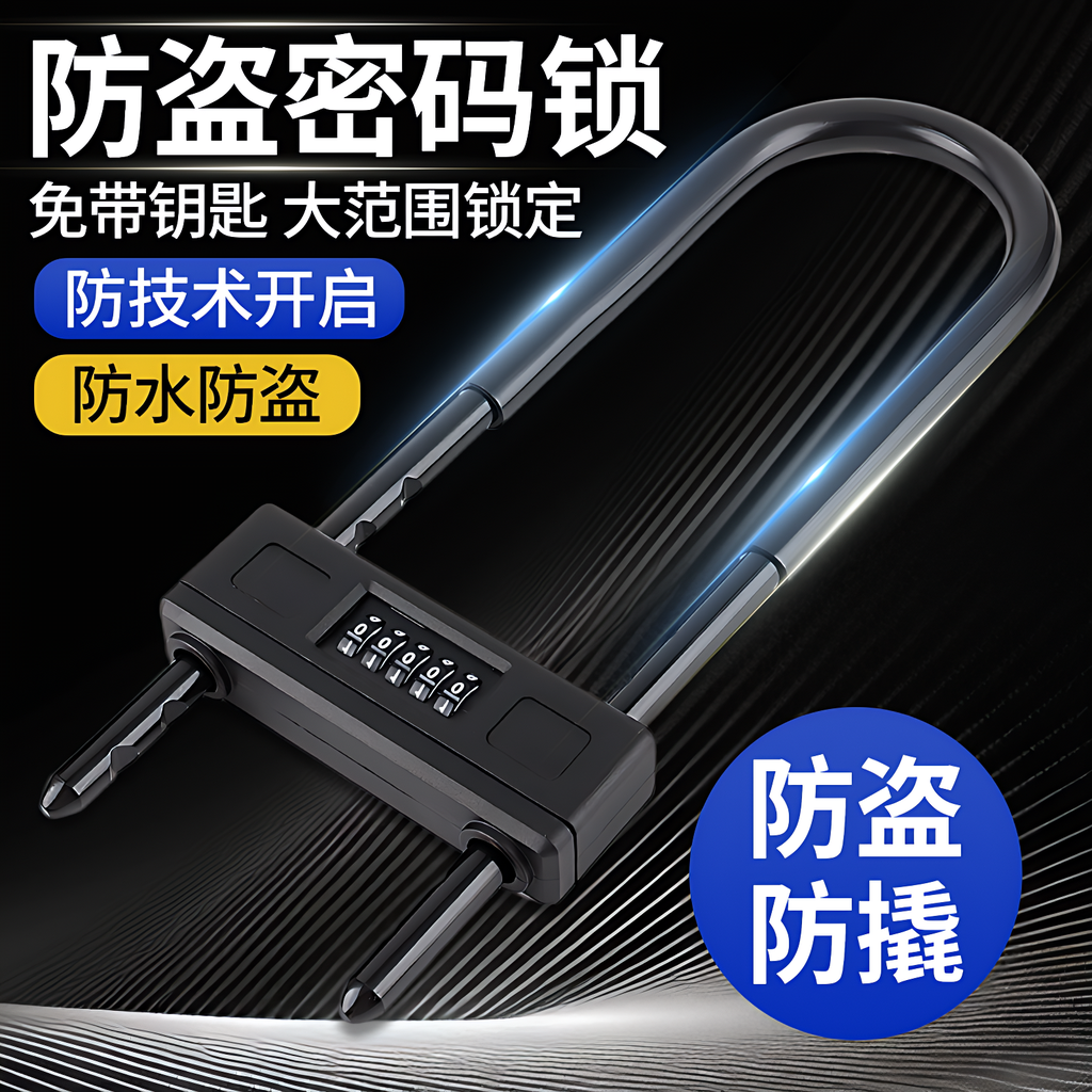 U型密码玻璃门锁五位防盗锁