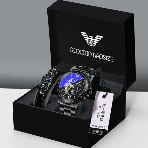 黑武士全自动镂空机械手表男款