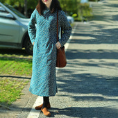 KOKKA进口灯芯绒棉布开襟手工盘扣旗袍巨保暖 画子行山水 梦暖