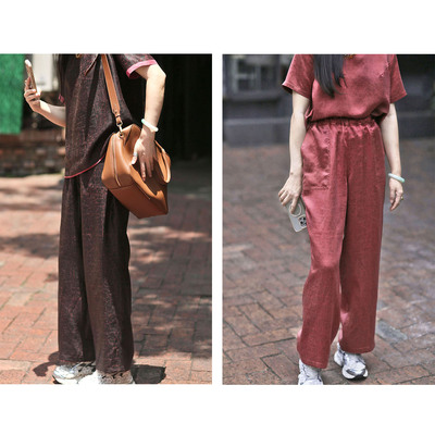 宽松香云纱潇洒裤子绸缎桑蚕丝